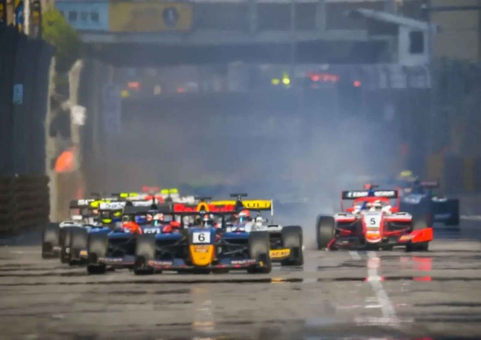 Formula cars racing on the Macau street circuit